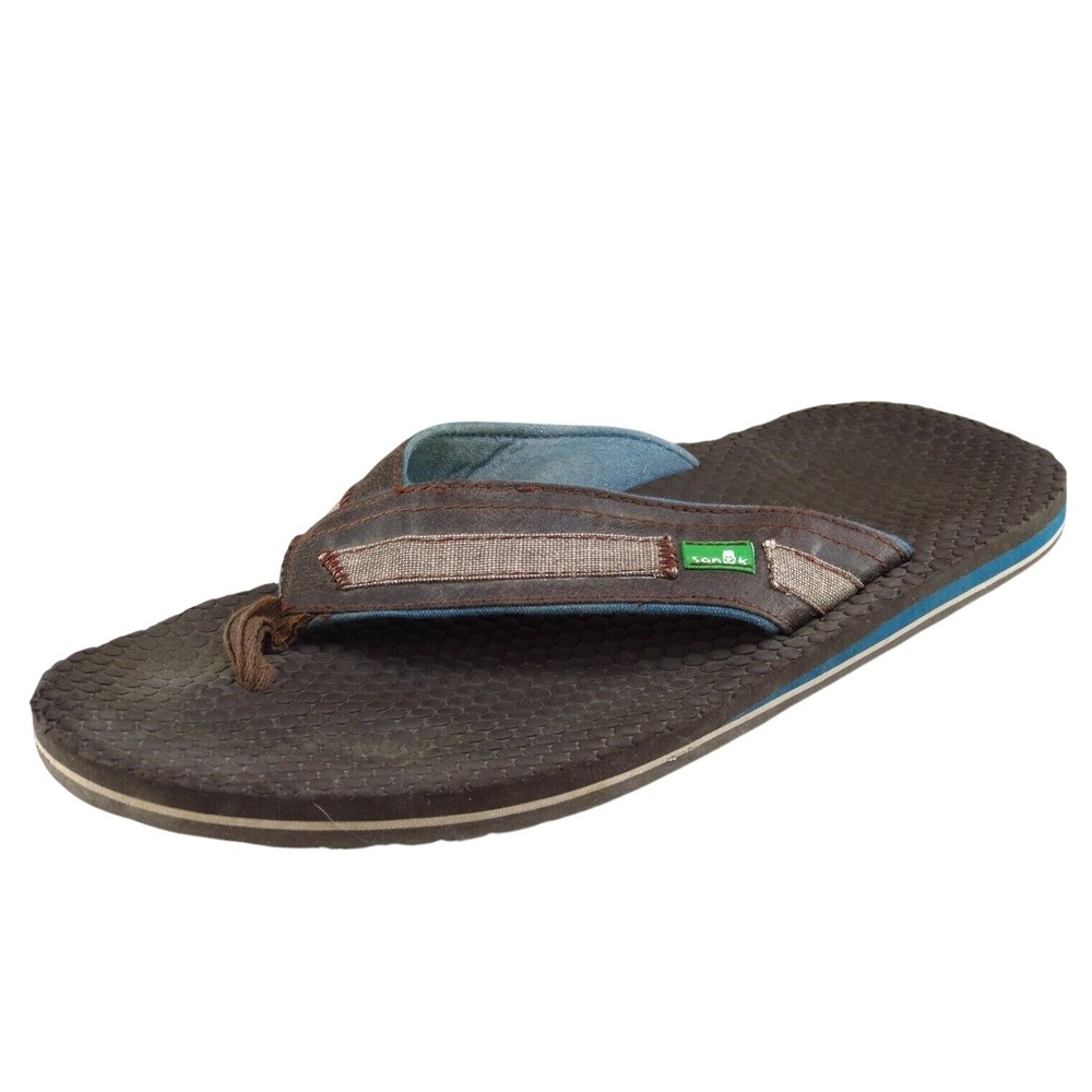 Sanuk Size‎ 9 M Brown Flip Flop Leather Men Shoes